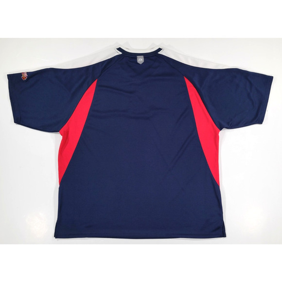 Atlanta Braves Majestic MLB Mens XL V Neck Mesh Jersey Navy Red Pullover Shirt - Picture 2 of 9